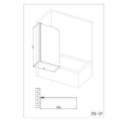 Milano Bathtub Screen 700*1500 Chrome (Pd-1B)- Made In China